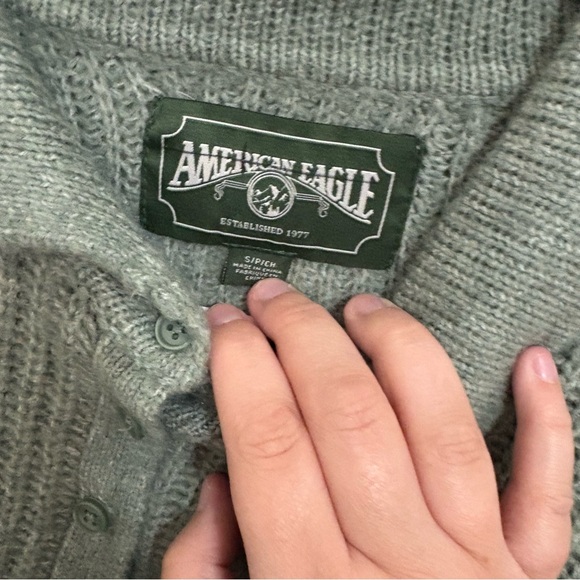 American Eagle Outfitters Green Soft Collared Quarter Button Up Sweater - Picture 2 of 8